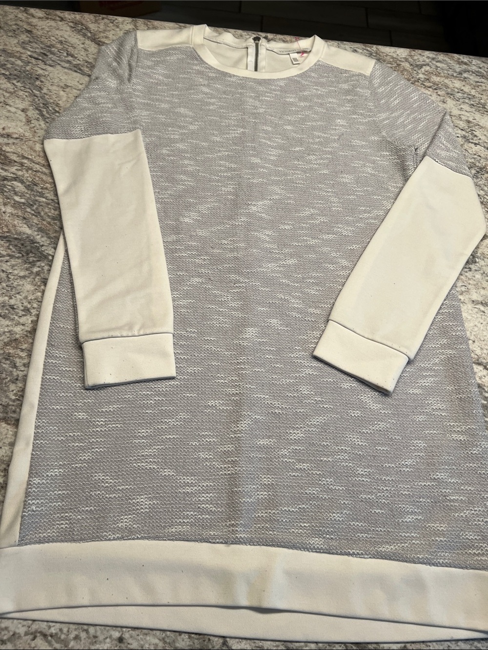 Victoria Secrets Cream and Light Gray Crewneck Sweater Dress FUC